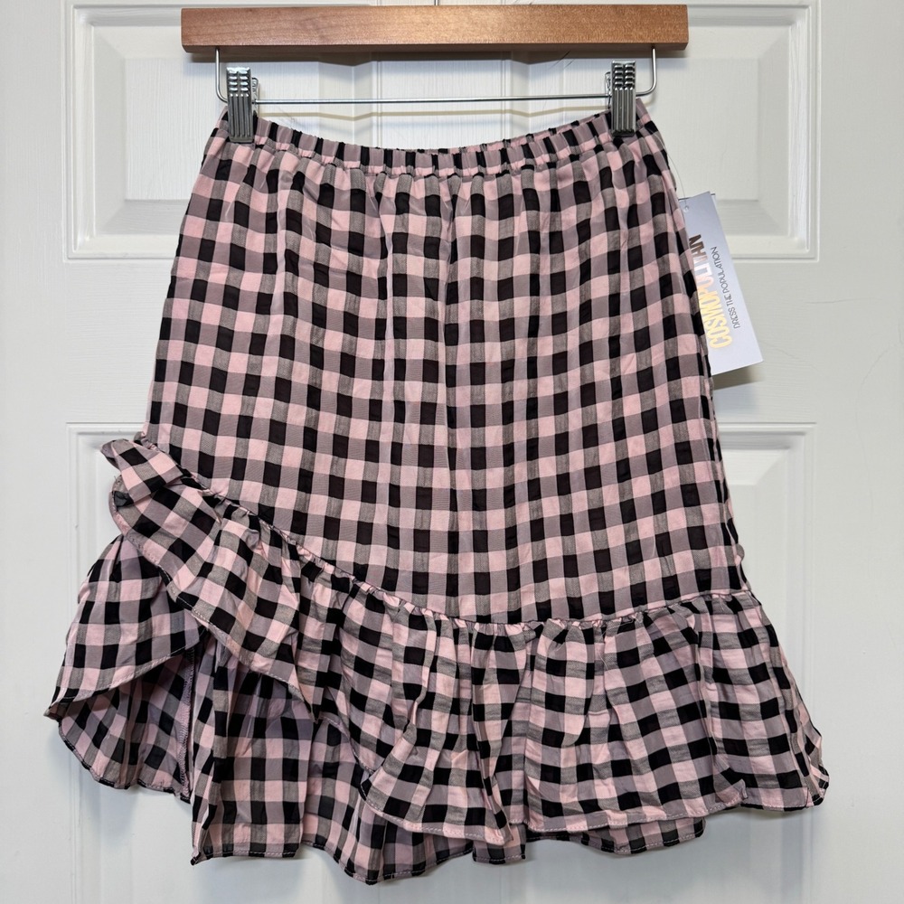 Cosmopolitan Womens Skirt S Pink Gingham Ruffle High Low Hem Coquette Picnic